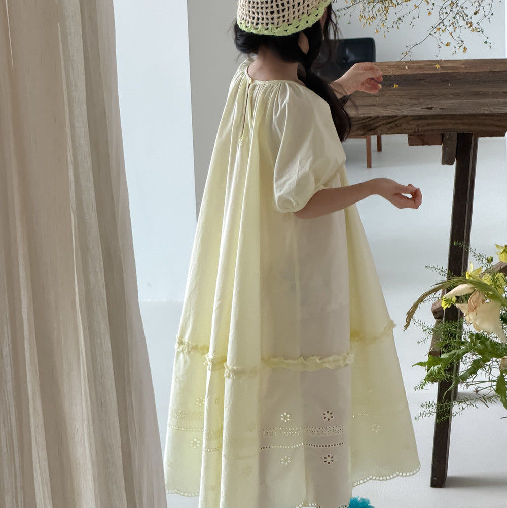 【100-150】レースデザインパフスリーブワンピース