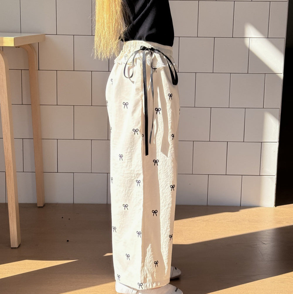 【90-150】ウエストレース総柄ワイドパンツ