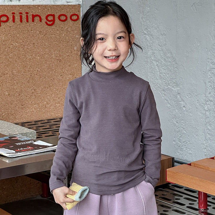 【90-150】ハイネックシンプル長袖カットソー