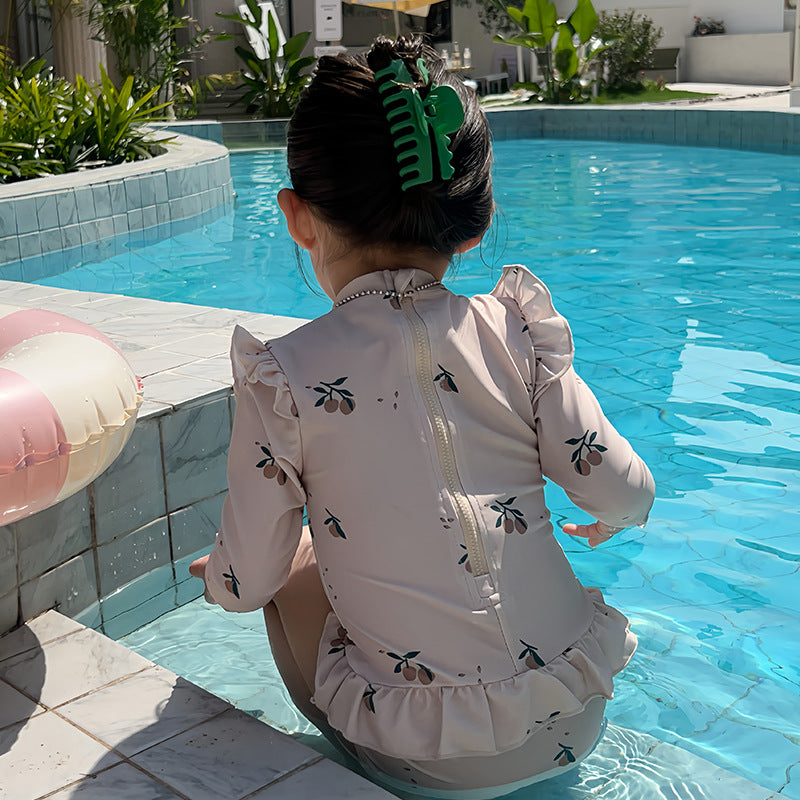 【90-140】フリルデザインロングスリーブスイムウェア