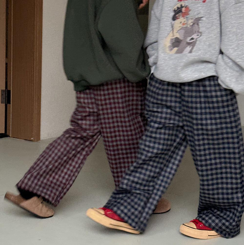 【90-150】チェック柄あったかロングパンツ