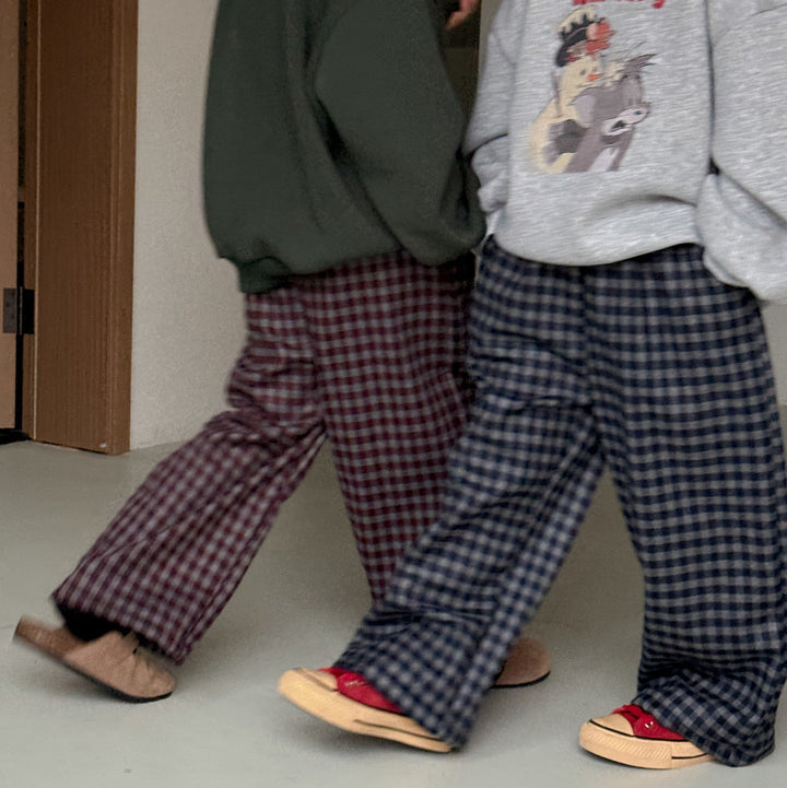 【90-150】チェック柄あったかロングパンツ