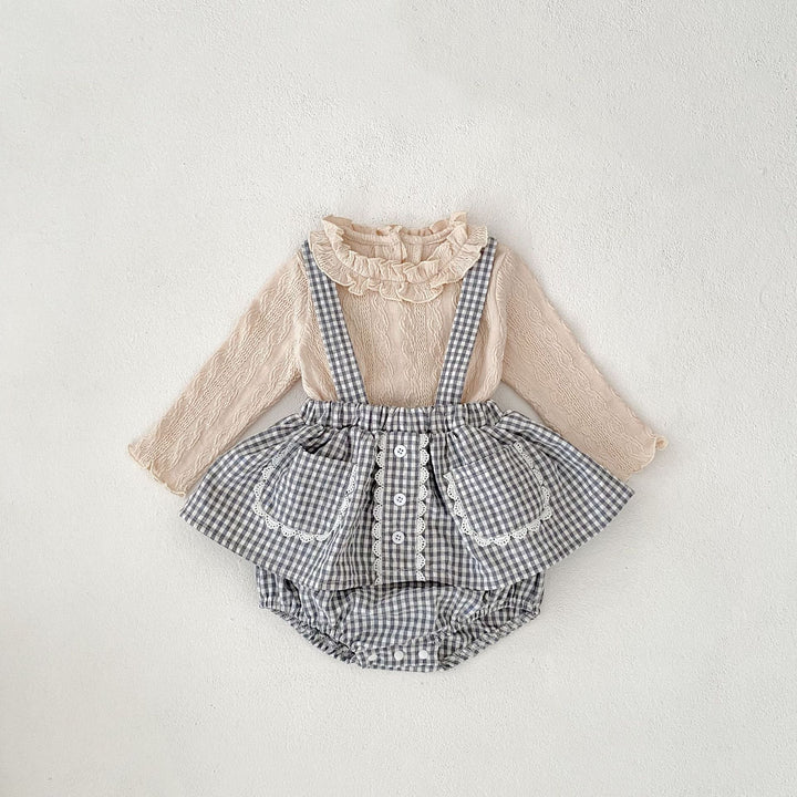 【73-110】チェック＆レースサスペンダーブルマ