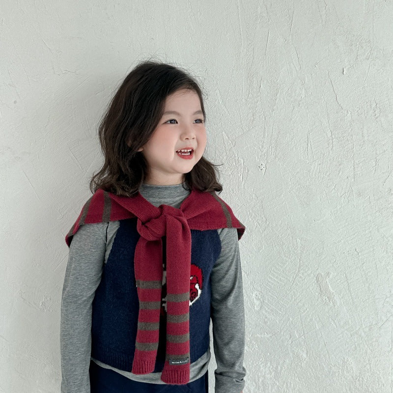【2Y-10Y】ボーダー柄ニットショール