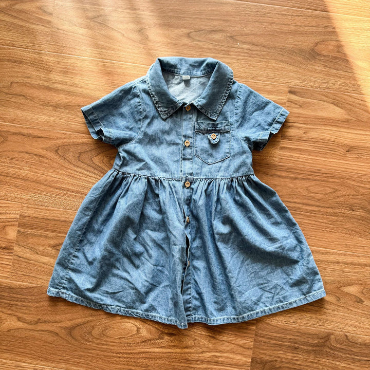 【80-150】半袖デニムシャツワンピース