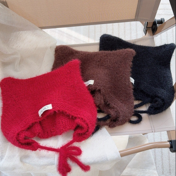 【48-52cm】あご紐付きねこ耳ニット帽