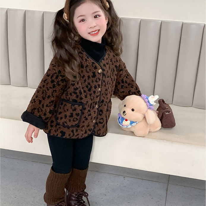 【90-140】ノーカラーレオパード柄ジャケット