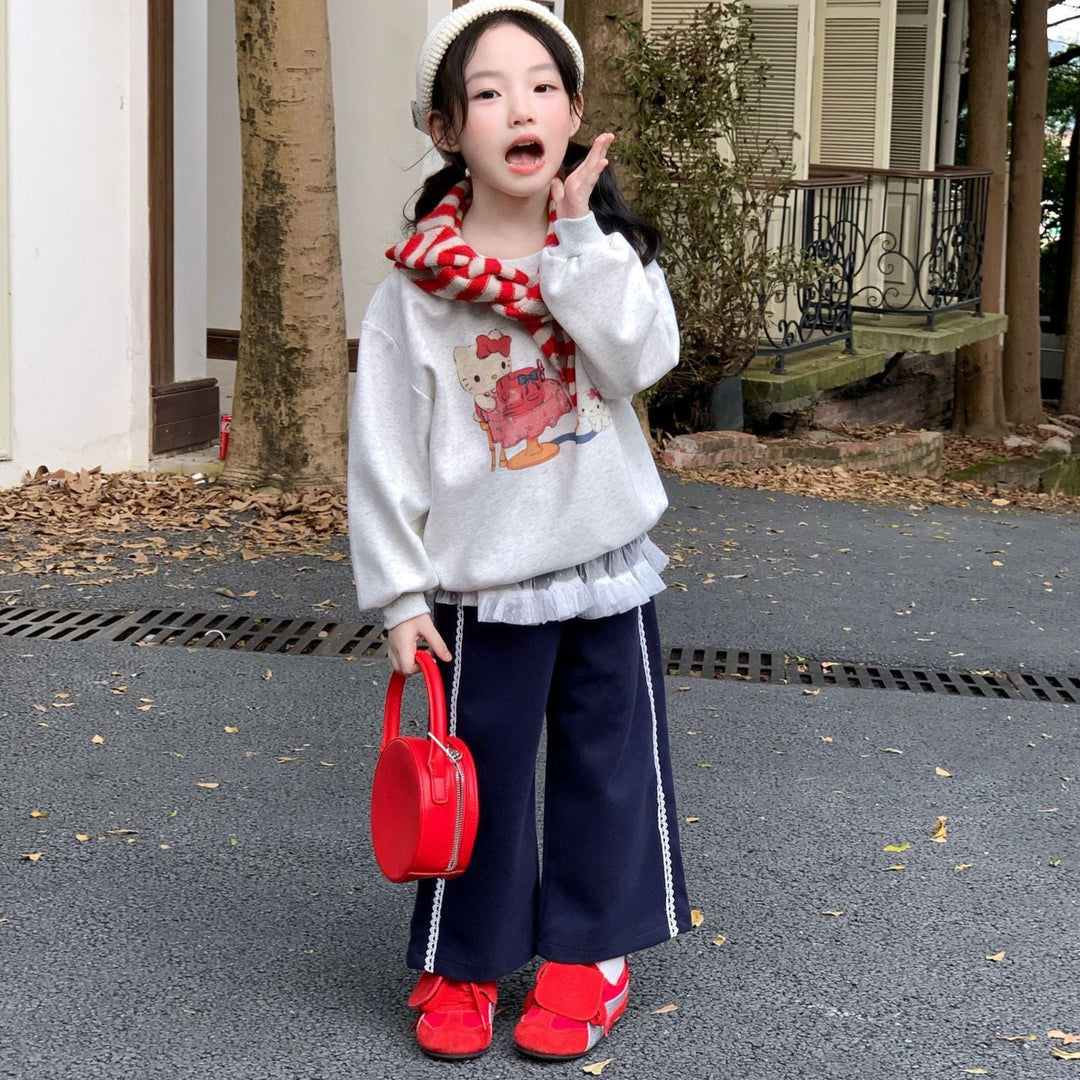 【90-140】レースレイヤード風ロングパンツ