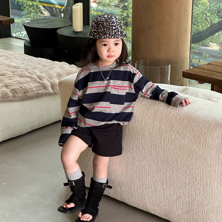 【90-140】ボーダーデザインロンT