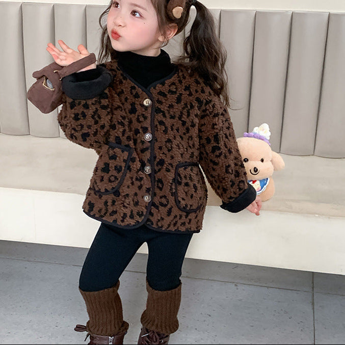 【90-140】ノーカラーレオパード柄ジャケット