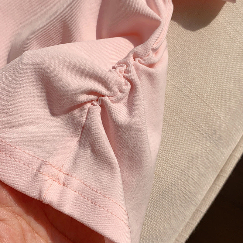 【90-150】シャーリングシンプルTシャツ