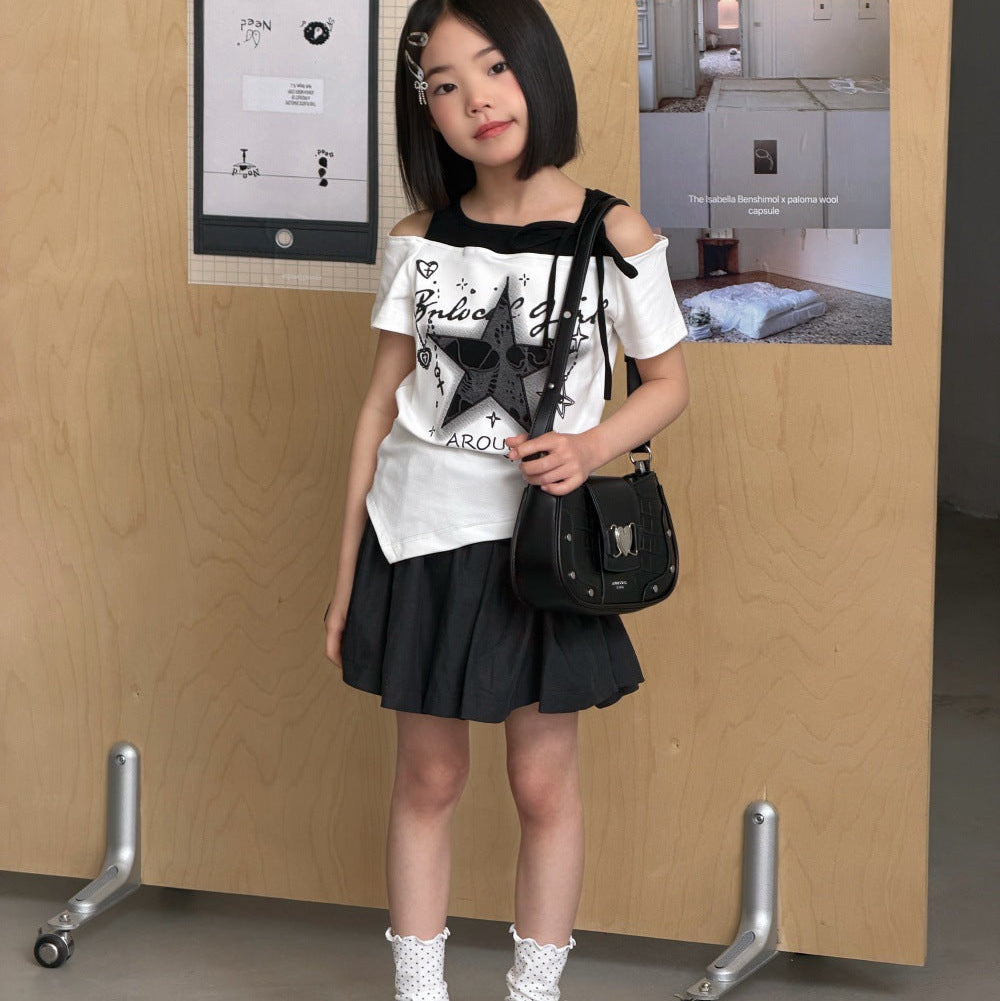 【100-150】レイヤード風アシンメトリーヘムTシャツ