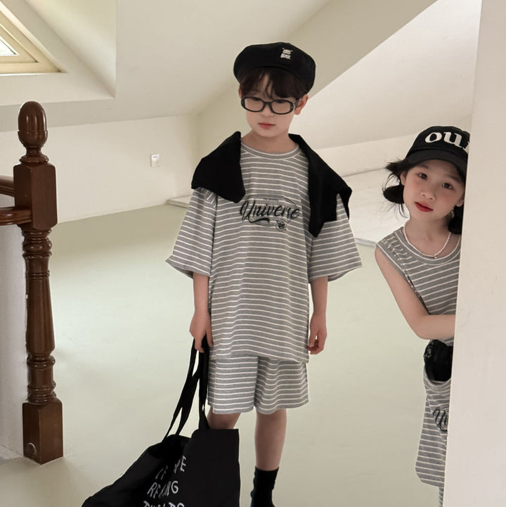 【90-150】ロゴデザインTシャツ×ハーフパンツセット
