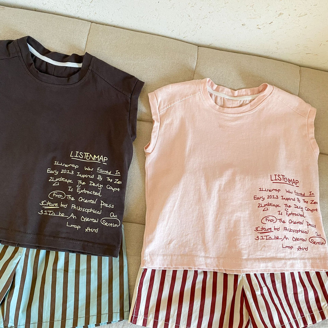 【80-150】フレンチスリーブトップス×ストライプハーフパンツセット