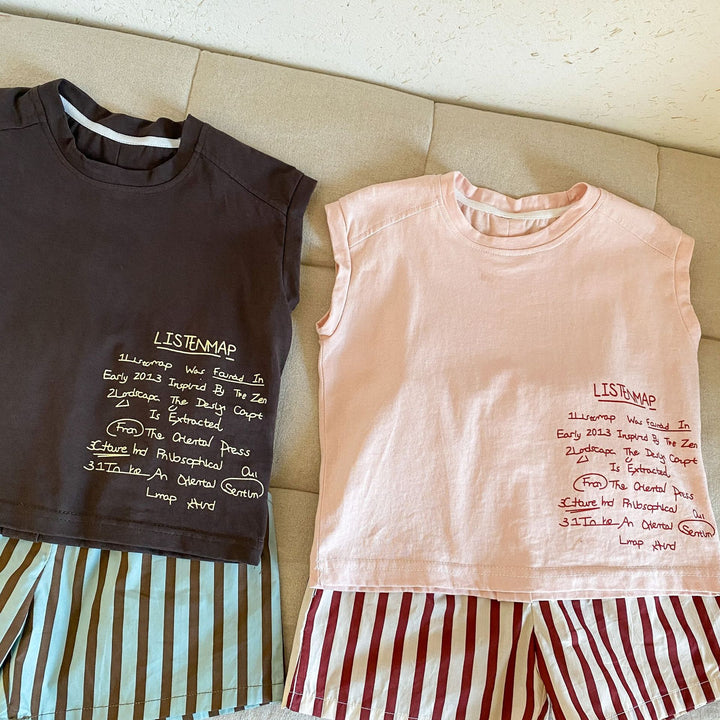 【80-150】フレンチスリーブトップス×ストライプハーフパンツセット