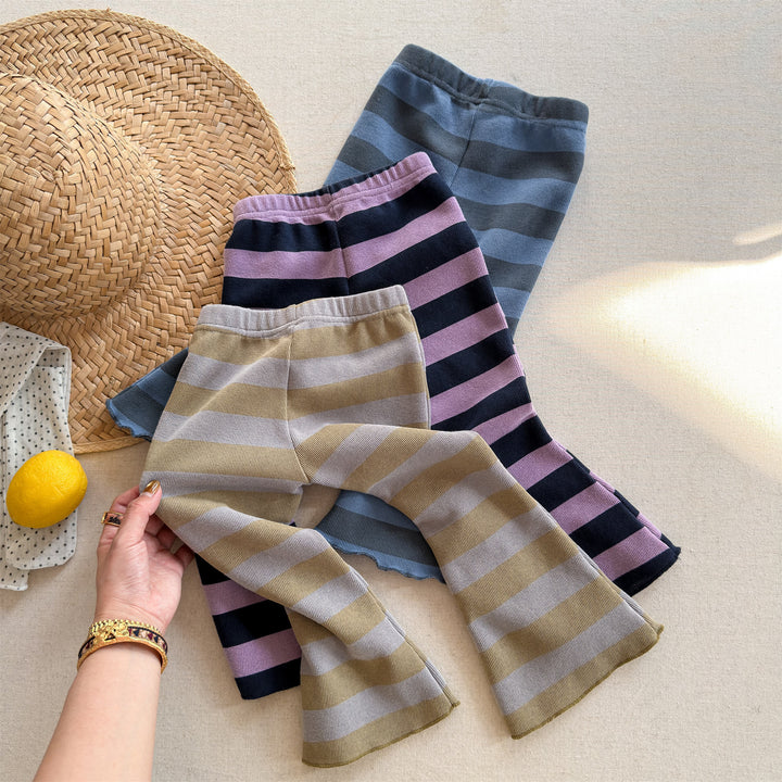 【80-130】太ボーダー柄フレアパンツ