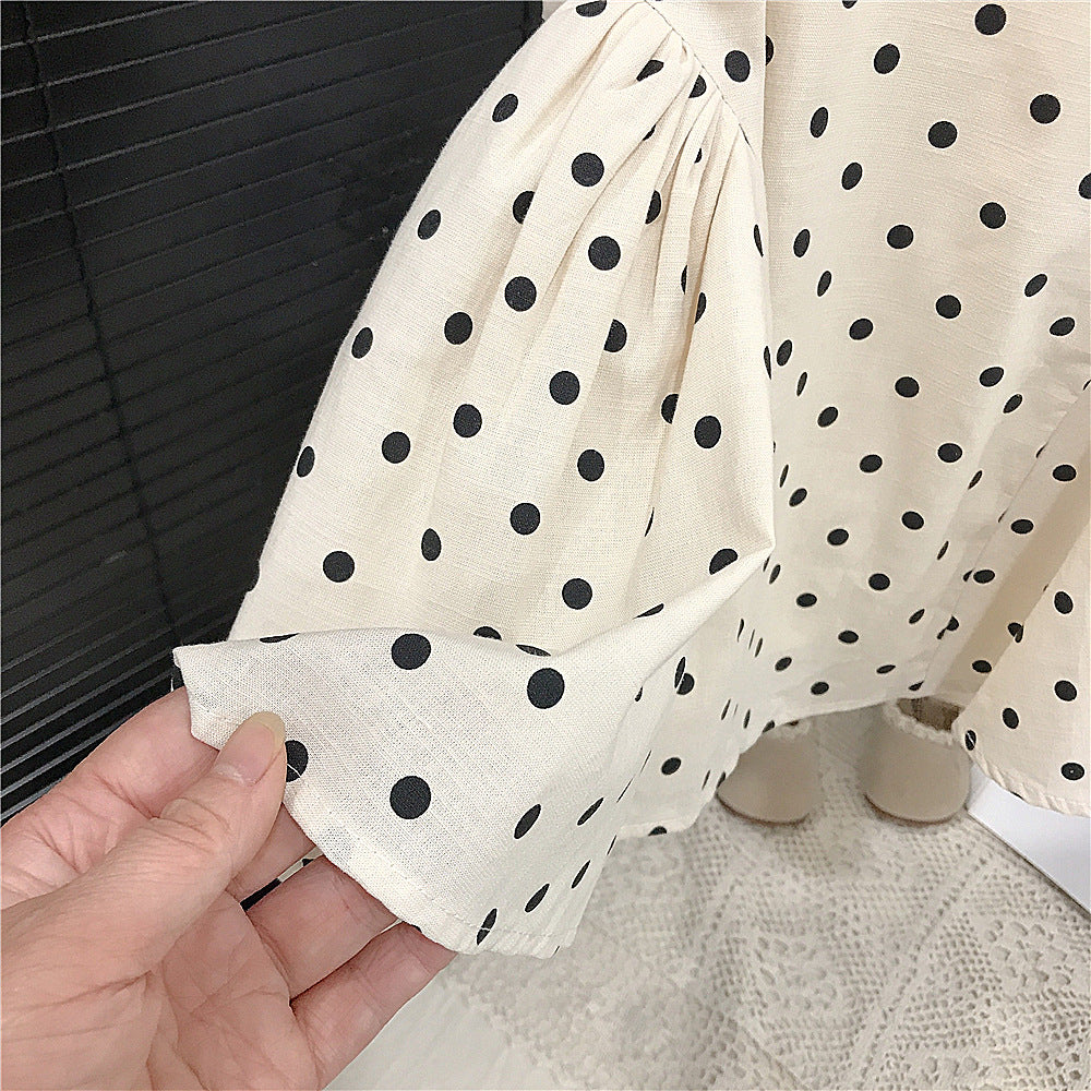 【90-140】取り外しリボン付きドット柄ワンピース