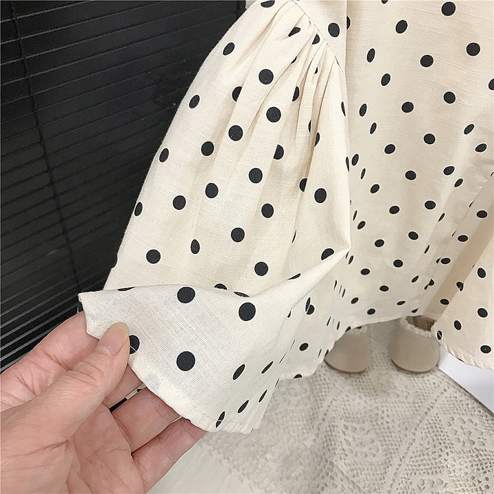 【90-140】取り外しリボン付きドット柄ワンピース