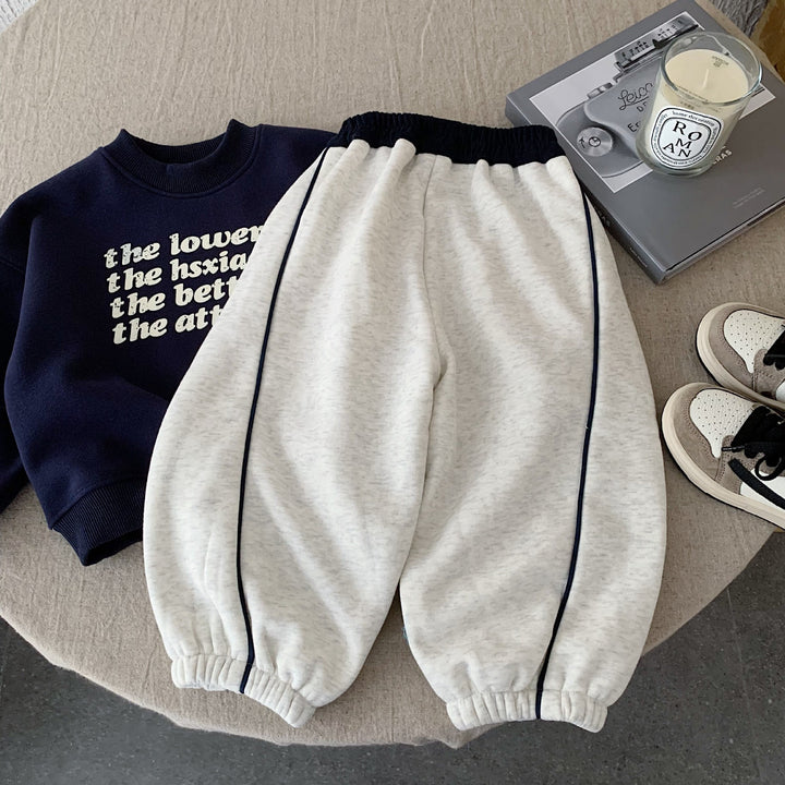 【90-140】ラインデザインあったかロングパンツ