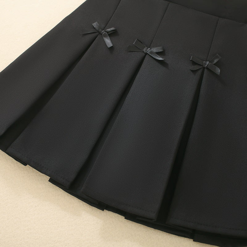 【110-150】リボン付きボックスプリーツスカート