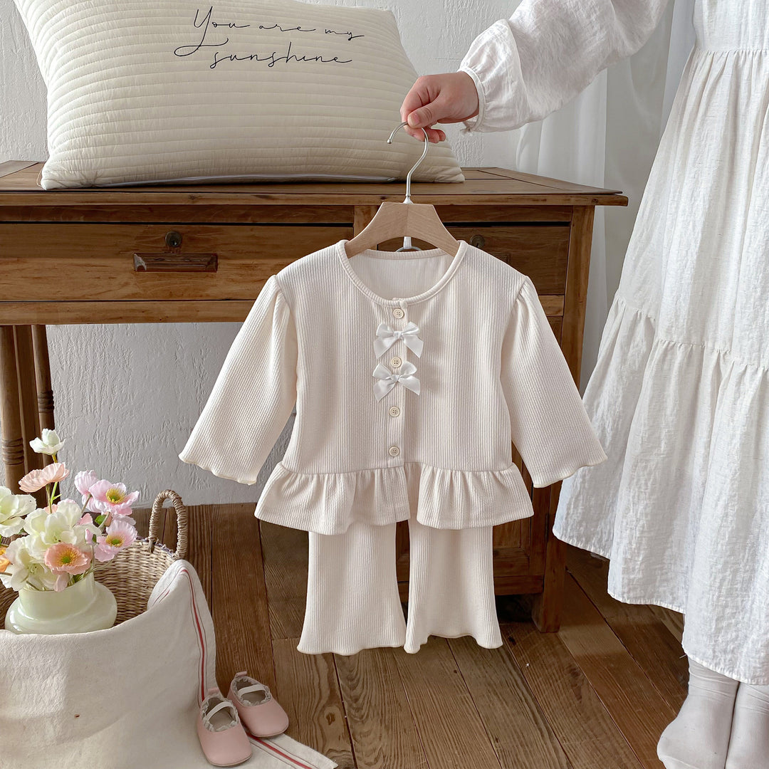 【80-130】フリルヘムカーデ×ロングパンツセット