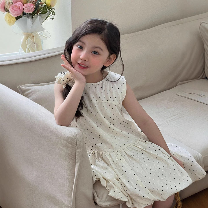 【90-140】ドット柄デザイン切替ワンピース