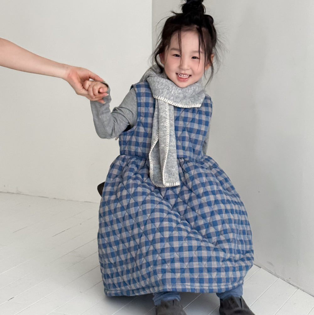 【90-150】チェック柄ノースリーブフレアワンピース