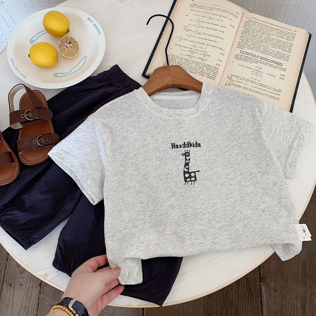 【90-140】giraffeプリントTシャツ