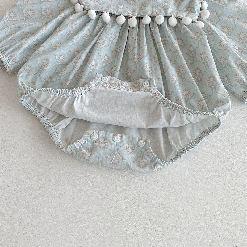 【73-90】ミニポンポンデザイン長袖ロンパース