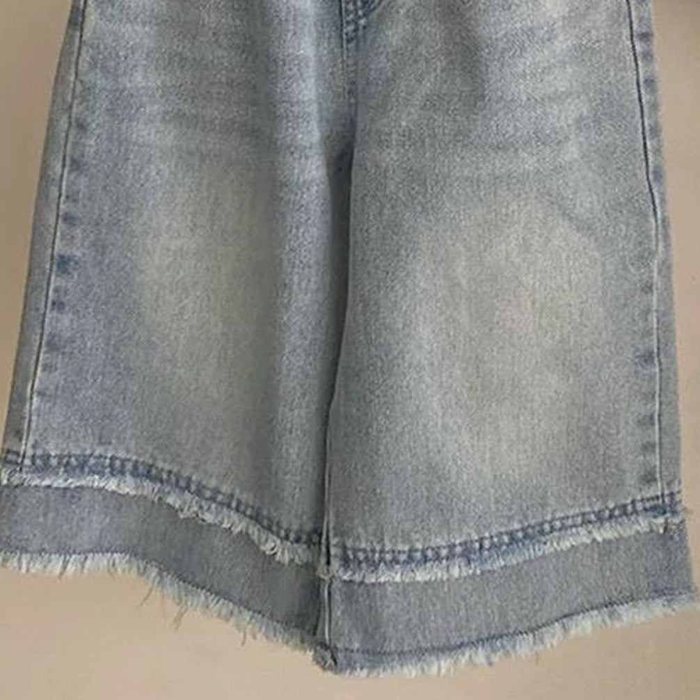 【80-120】カットオフデザインワイドデニムパンツ