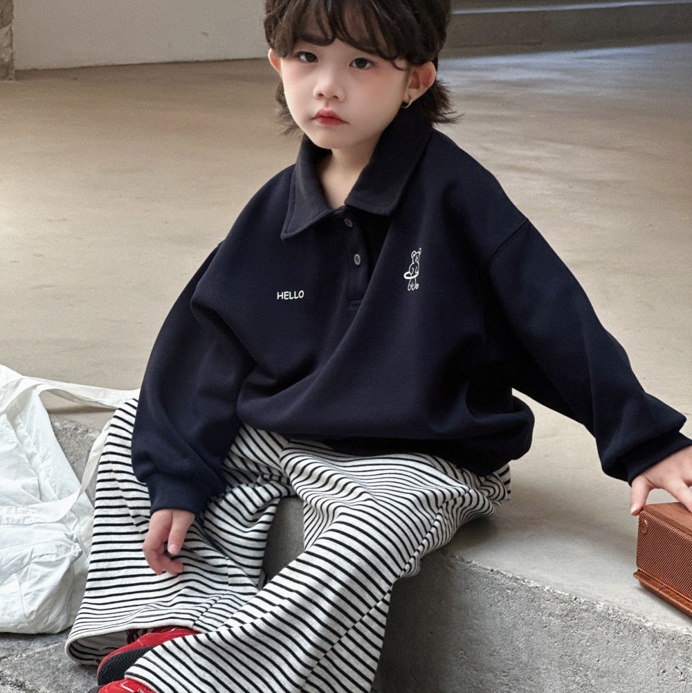 【90-150】オーバーサイズ長袖ポロトップス