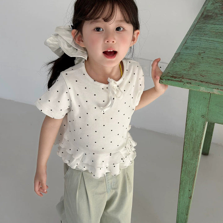 【90-140】リボン＆ドット柄Tシャツ