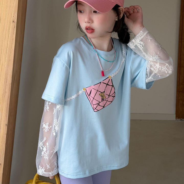 【100-150】レースレイヤード風Tシャツ