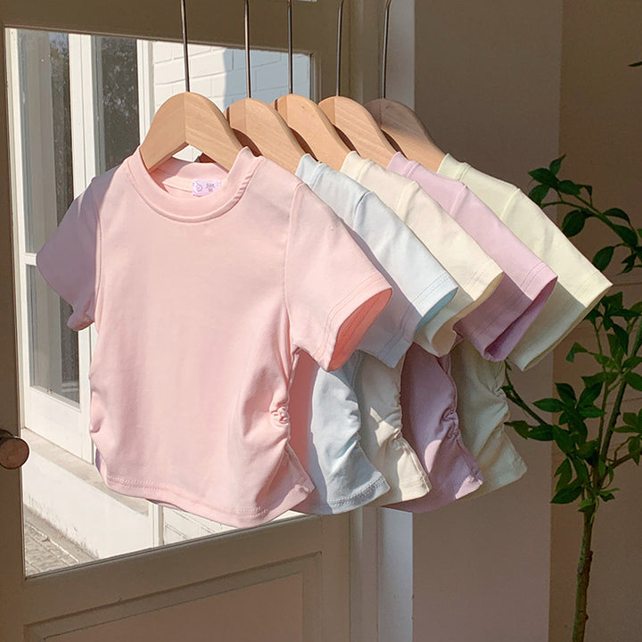 【90-150】シャーリングシンプルTシャツ