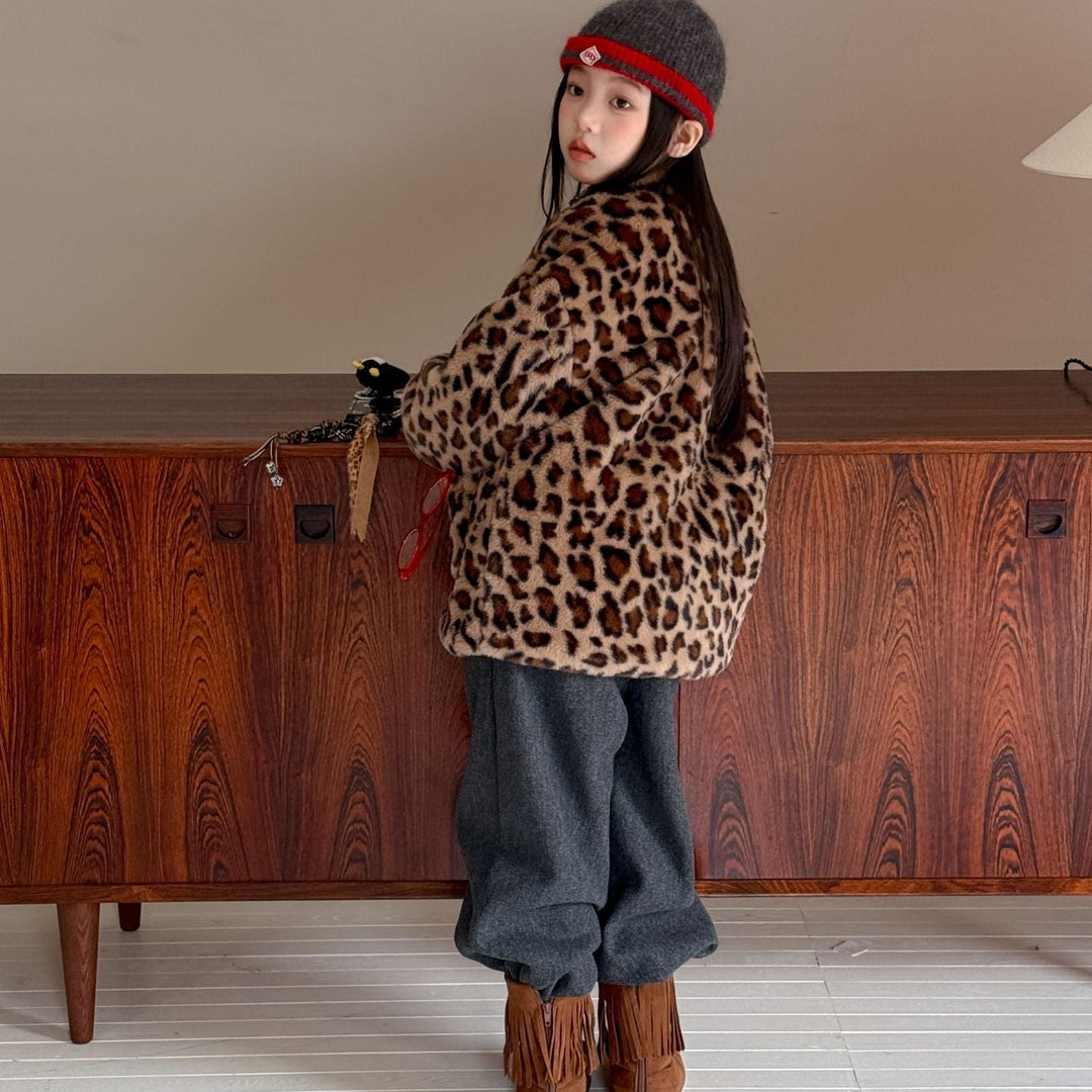 【100-150】レオパード柄スタンドカラーショートコート