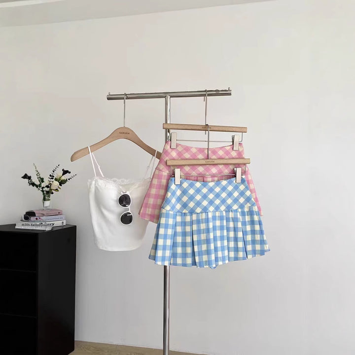 【100-150】ギンガムチェックボックスプリーツスカート