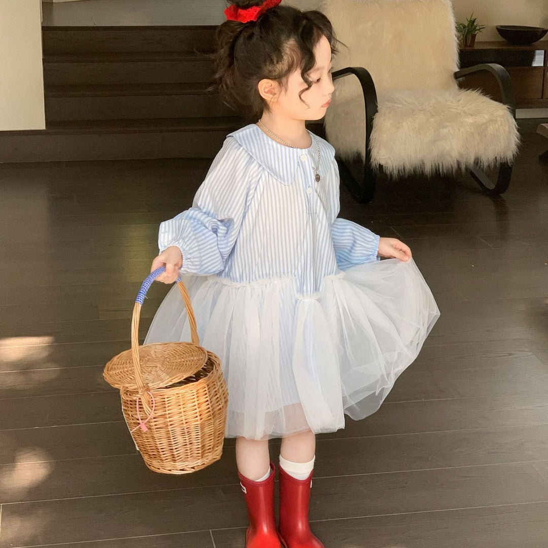 【90-140】襟付きデザイン切替ワンピース