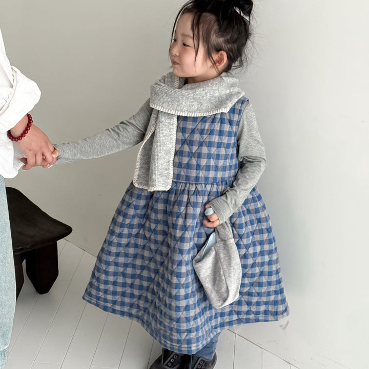 【90-150】チェック柄ノースリーブフレアワンピース
