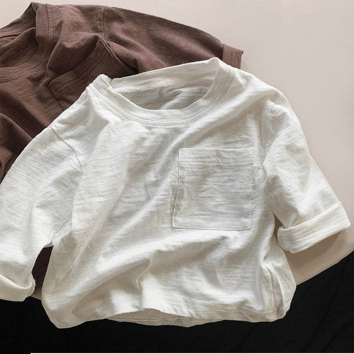 【80-130】シンプルポケットデザイン長袖トップス