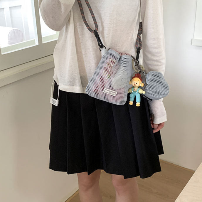 【MOM】ミニポーチ付きメッシュショルダーバッグ