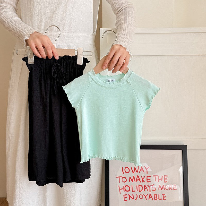 【90-140】メロウ半袖トップス×ロングパンツセット