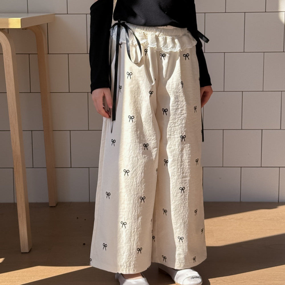 【90-150】ウエストレース総柄ワイドパンツ