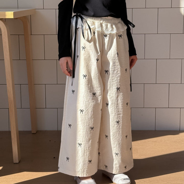 【90-150】ウエストレース総柄ワイドパンツ