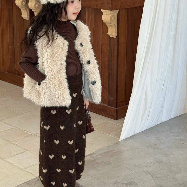 【90-150】ハート柄ニットロングスカート