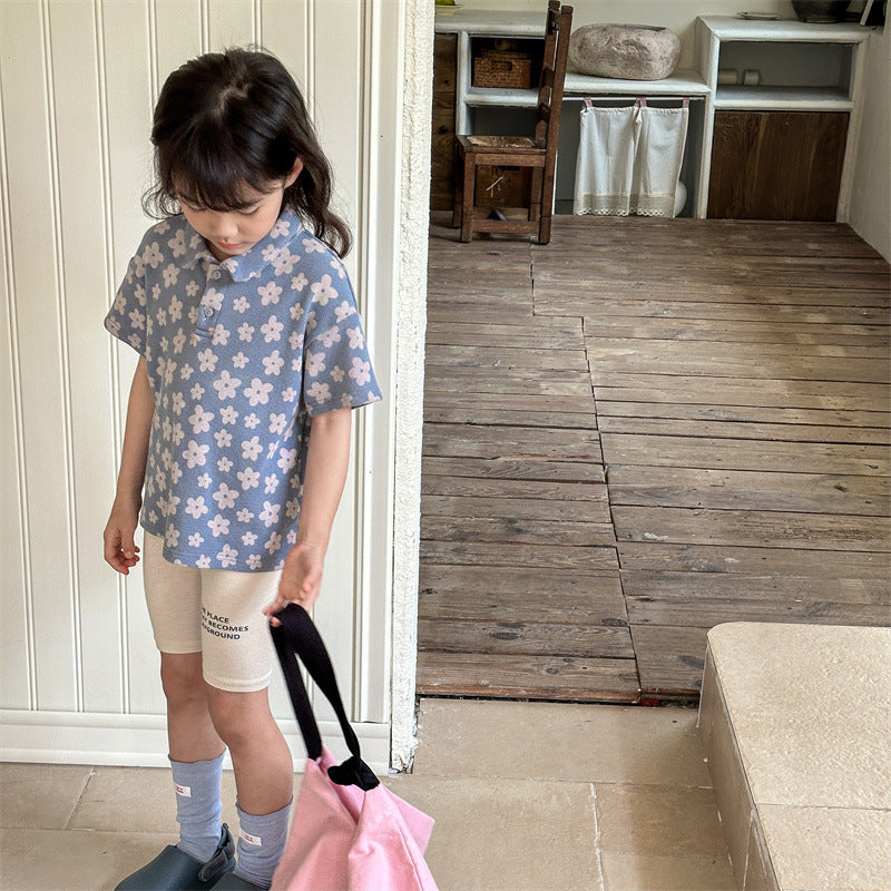 【80-130】英字ロゴデザインハーフレギンスパンツ