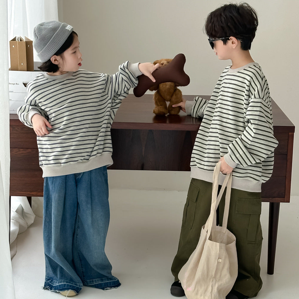 【90-150】ボーダー柄カジュアルトップス