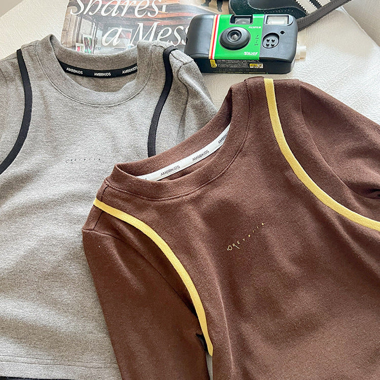 【90-150】レイヤード風ロングTシャツ