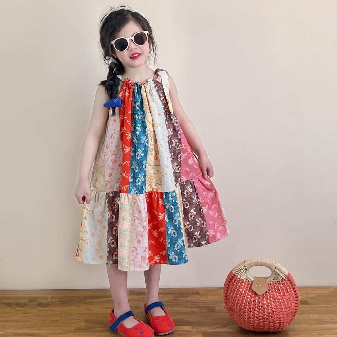 【90-140】花柄切替デザインワンピース