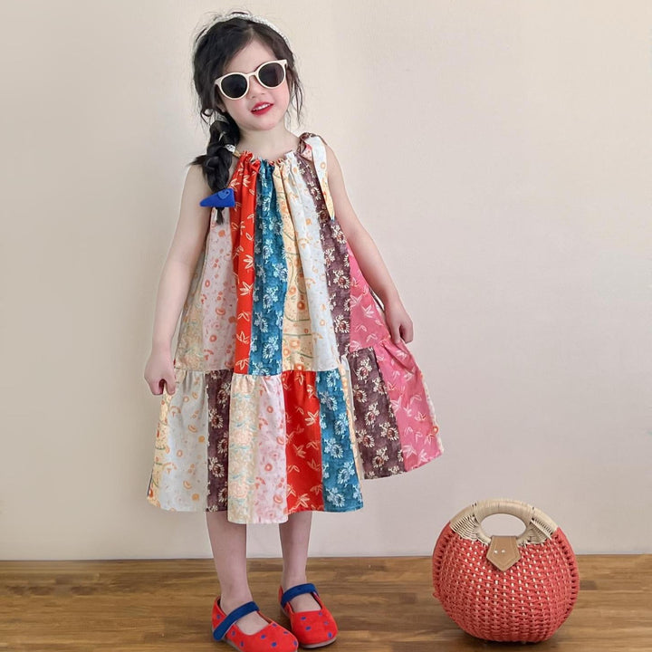 【90-140】花柄切替デザインワンピース