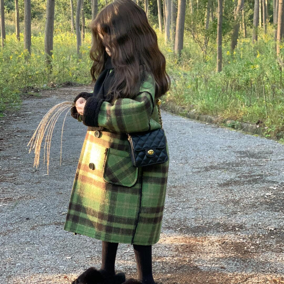 【90-140】裏ボアチェック柄ロングコート